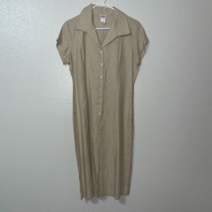 EXQUZ Cream Colored Linen Blend Collared Button Down Midi Dress Size 1X